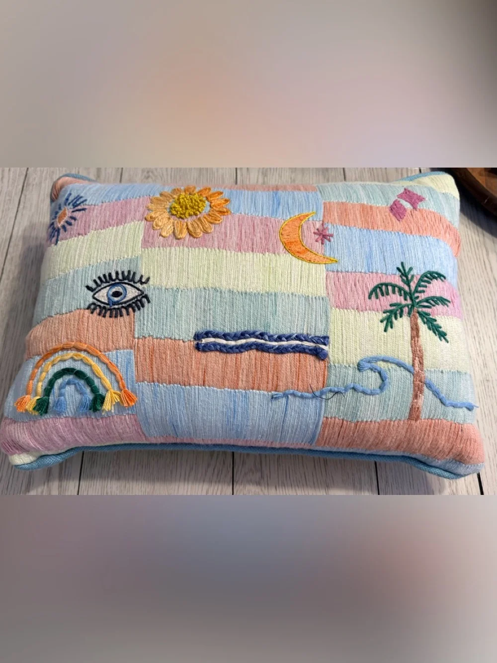 World market Embroidered evil eye celestial rainbow throw Pillow Multicolor NWOT